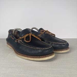 Men's FRYE Sully Tie Boat Shoes 3480391 Navy Blue‎ Brown Laces Slip On Size 11